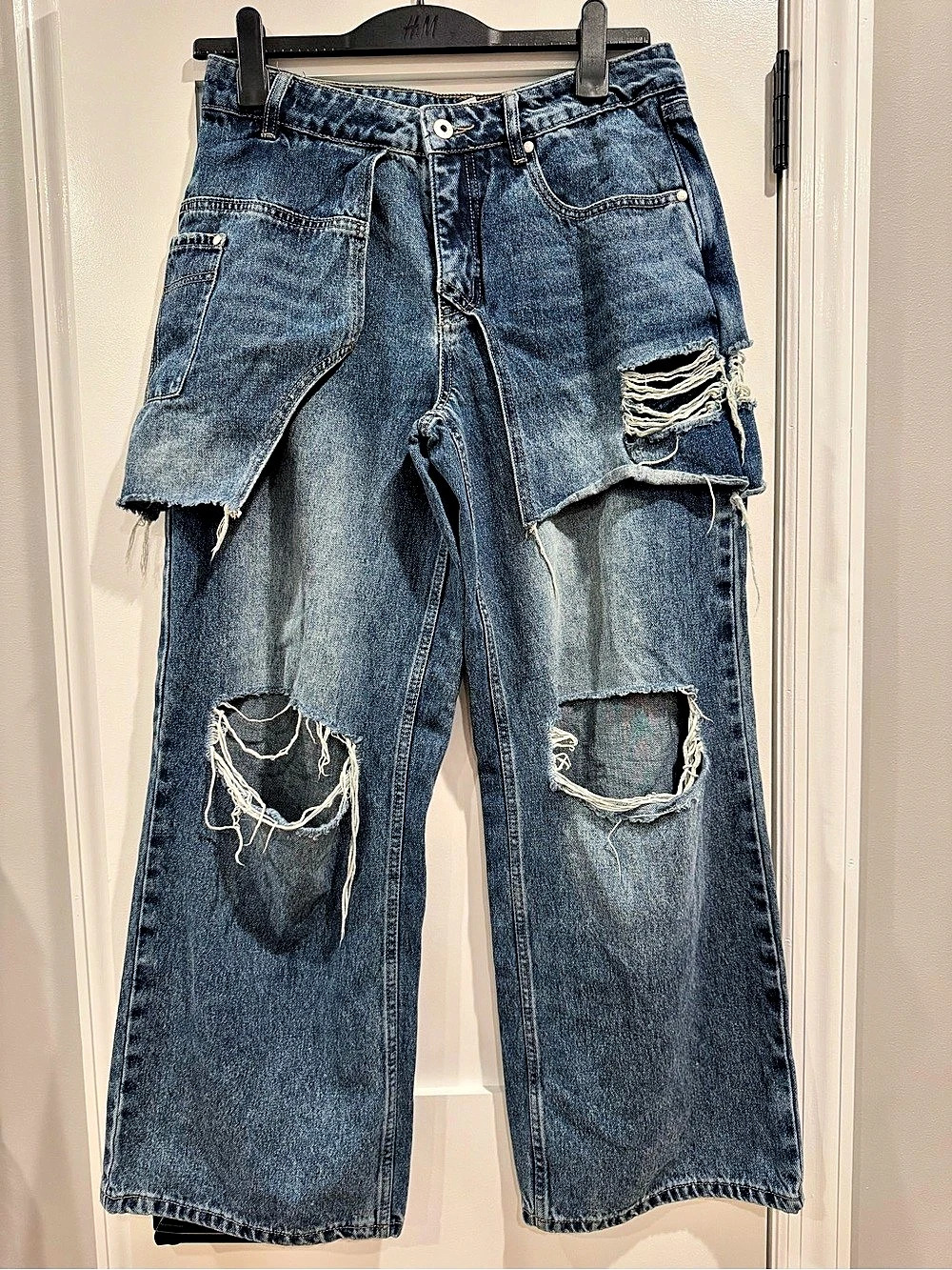 Ragged Jeans Distressed Wide Leg Jeans Waist 28 Blue NWOT